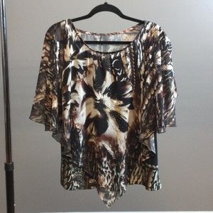 XL New Directions leopard boho handkerchief top